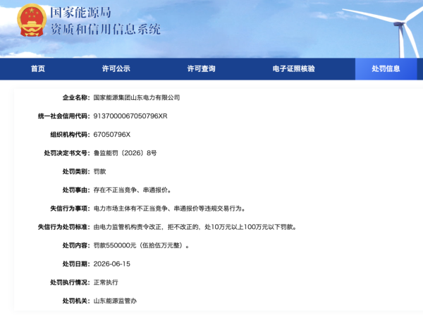 国家能源山东电力与华电集团山东分公司被罚