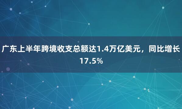 广东上半年跨境收支总额达1.4万亿美元，同比增长17.5%