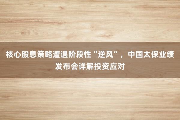 核心股息策略遭遇阶段性“逆风”，中国太保业绩发布会详解投资应对