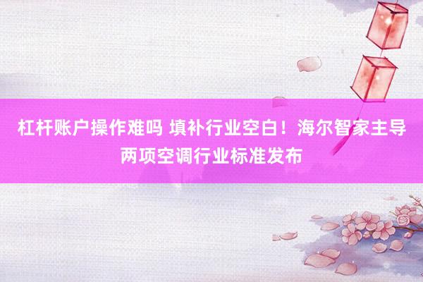 杠杆账户操作难吗 填补行业空白！海尔智家主导两项空调行业标准发布